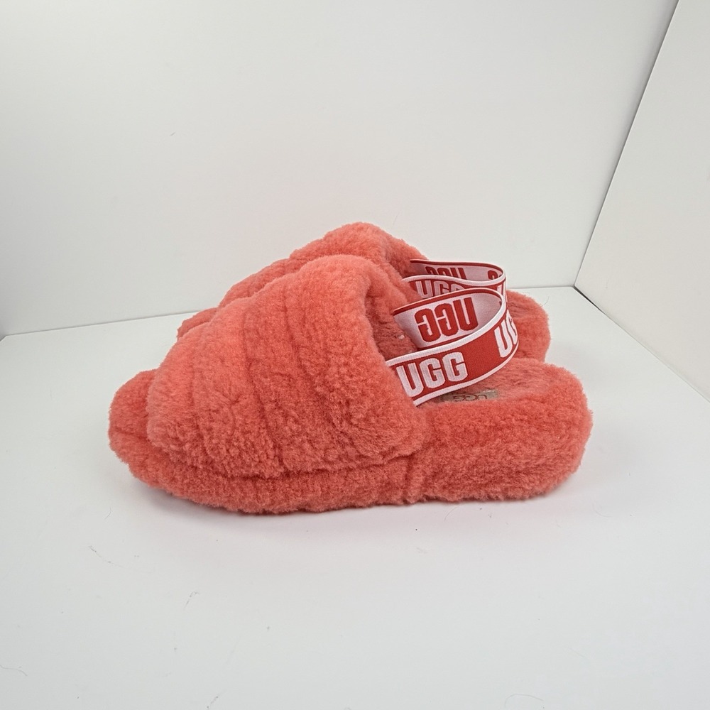 UGG Fluff Yeah Slides Shearling Sandals Slippers Hibiscus Pink 1095119 Sz 8